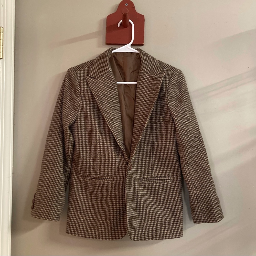 Vintage Brown & Cream Houndstooth Blazer